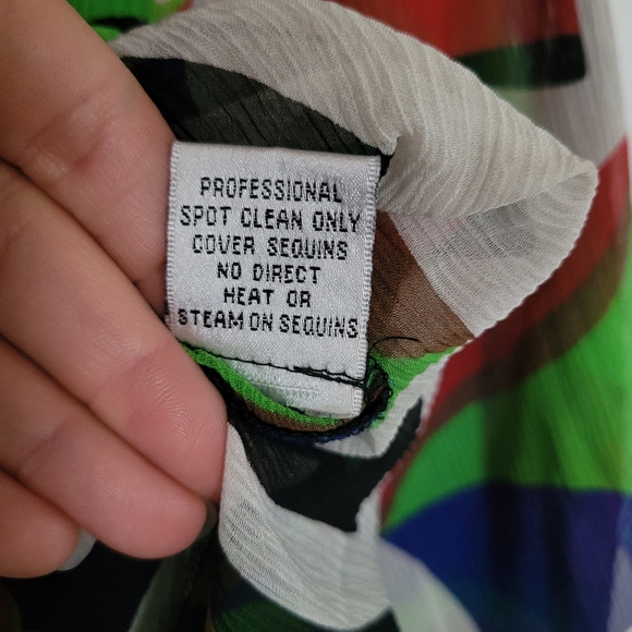 NWT Cache Sz M Sequin Geometric Printed Chiffon Silk Dress With Black Slip - Picture 10 of 10